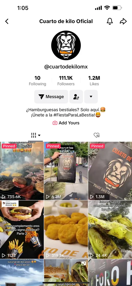 Perfil de TikTok de Cuarto de Kilo manejado por Cruzé